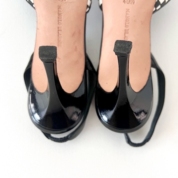 MANOLO BLAHNIK | Black White Cap Toe Woven Leather SlingBack Pointed Pumps - Picture 16 of 16